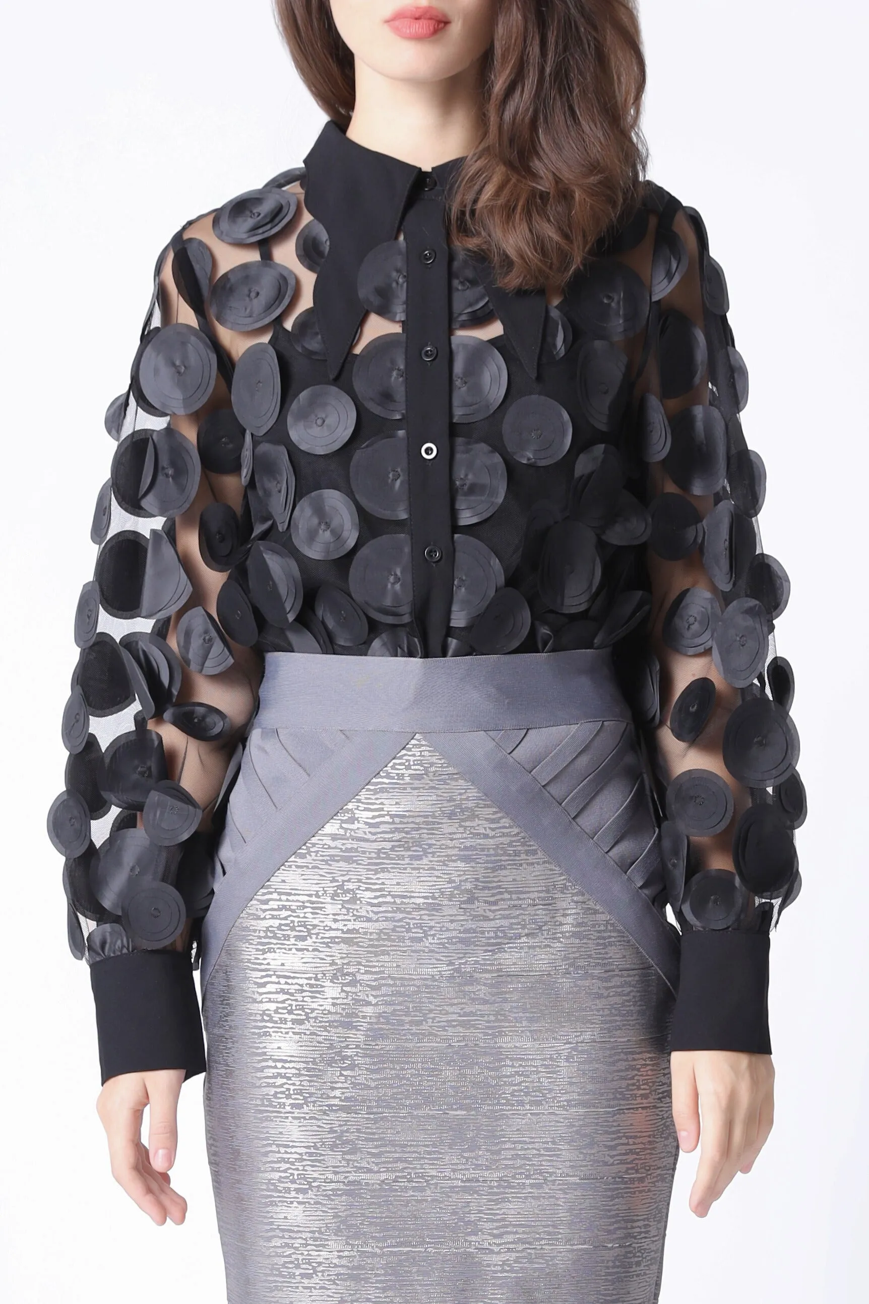 Polka Dot Mesh Blouse