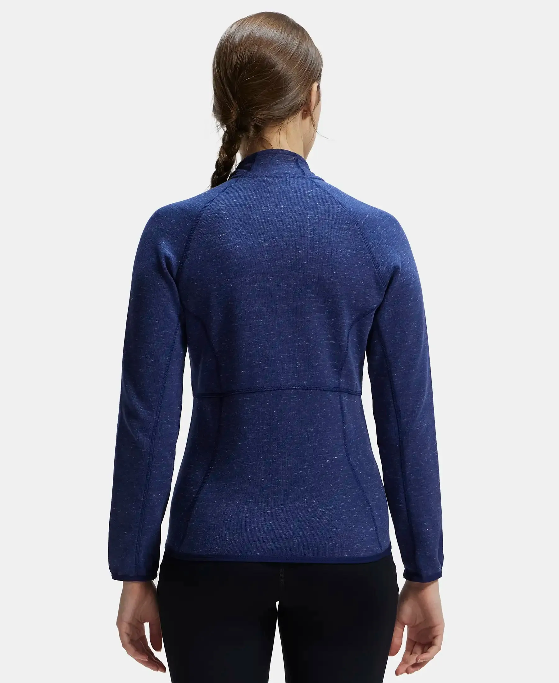 Polyester Cotton Interlock Slim Fit Full Zip High Neck Jacket with Convenient Zipper Pockets - Imperal Blue Snow Melange