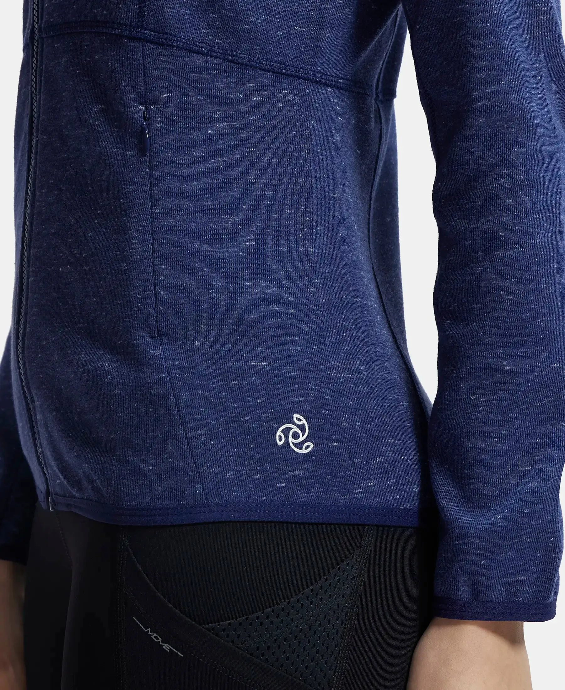 Polyester Cotton Interlock Slim Fit Full Zip High Neck Jacket with Convenient Zipper Pockets - Imperal Blue Snow Melange