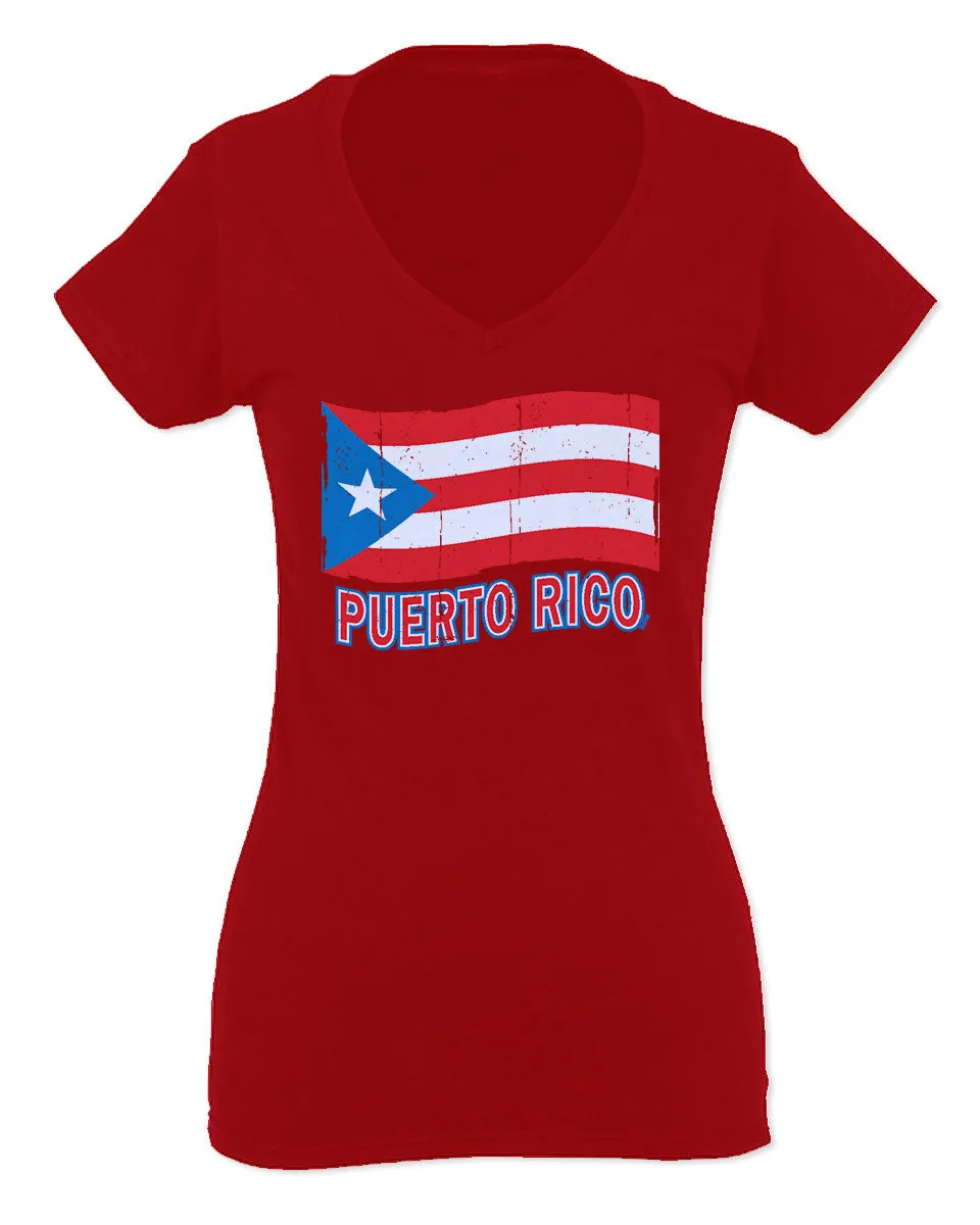 Puerto Rico Flag Boricua Puerto Rican Nuyorican Pride For Women V neck fitted T Shirt