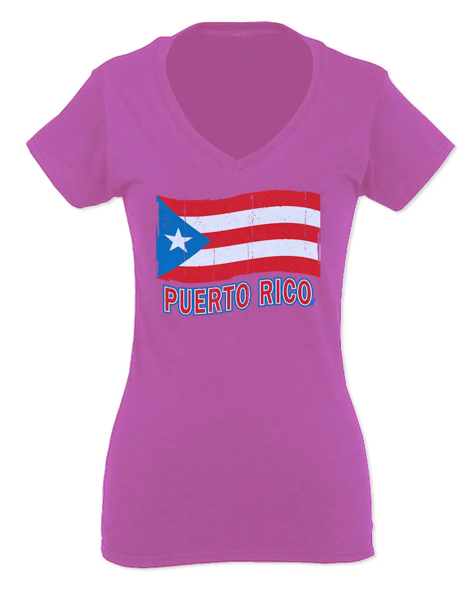 Puerto Rico Flag Boricua Puerto Rican Nuyorican Pride For Women V neck fitted T Shirt