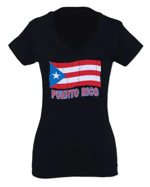 Puerto Rico Flag Boricua Puerto Rican Nuyorican Pride For Women V neck fitted T Shirt