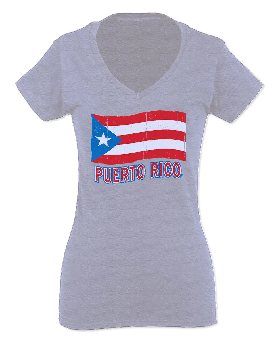 Puerto Rico Flag Boricua Puerto Rican Nuyorican Pride For Women V neck fitted T Shirt