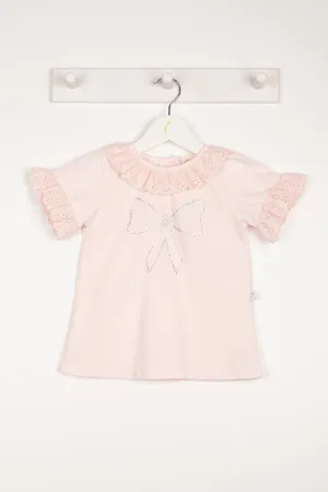 "Anna" Pink Broderie Anglaise Diamanté Bow Top