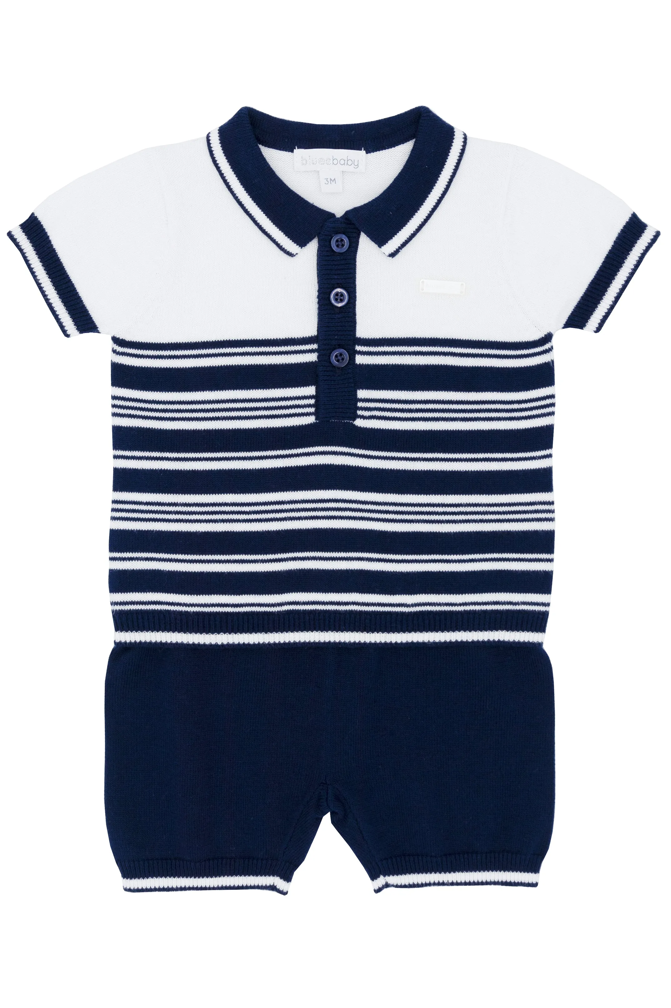 "Jacob" Navy Striped Knit Polo Shirt & Shorts