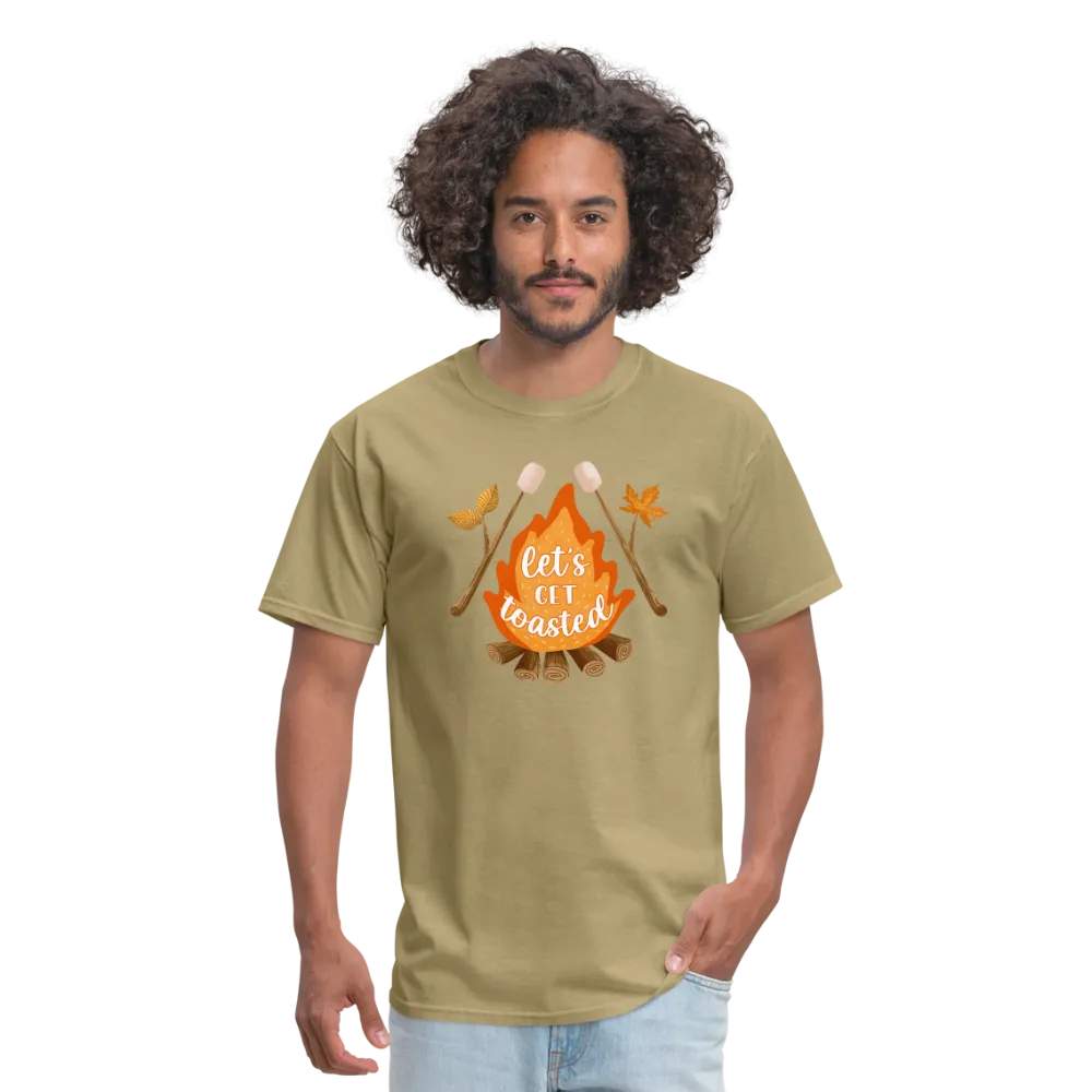 "S'moreLaughs: 'Let's Get Toasted' Tee Featuring Campfire and Marshmallow Fun"