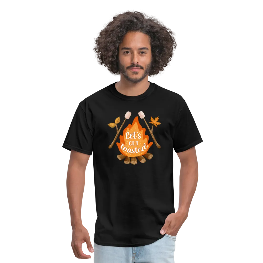 "S'moreLaughs: 'Let's Get Toasted' Tee Featuring Campfire and Marshmallow Fun"