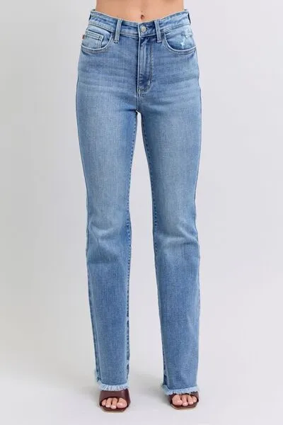 Raw Hem High Rise Bootcut Jeans Judy Blue