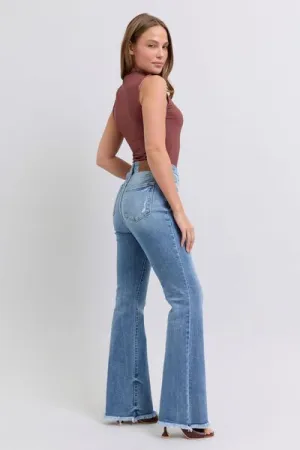 Raw Hem High Rise Bootcut Jeans Judy Blue