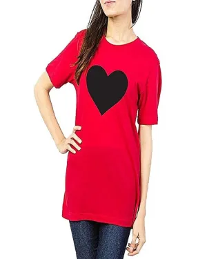 Red Black Heart Cotton Printed T-Shirt For Women