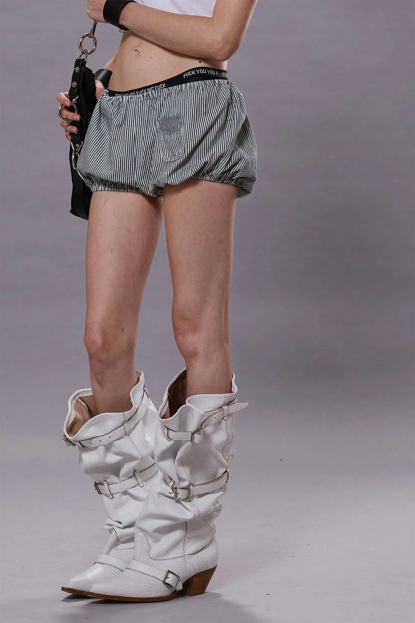 RELAXED BLOOMER SHORT - ECRU RAILROAD STRIPE