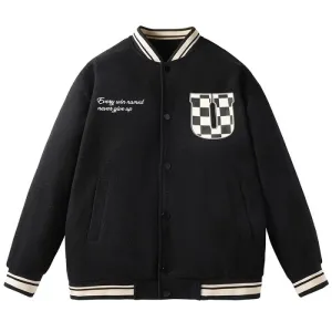 Relaxed-fit Varsity Jacket with Checked Print and Button-up Design