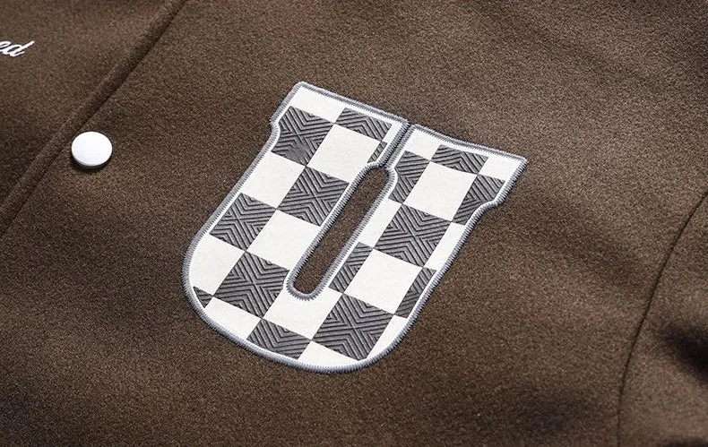Relaxed-fit Varsity Jacket with Checked Print and Button-up Design