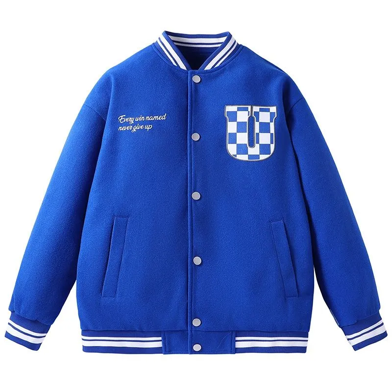 Relaxed-fit Varsity Jacket with Checked Print and Button-up Design