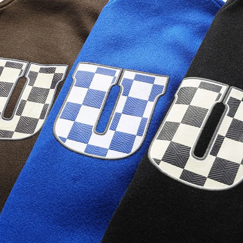Relaxed-fit Varsity Jacket with Checked Print and Button-up Design