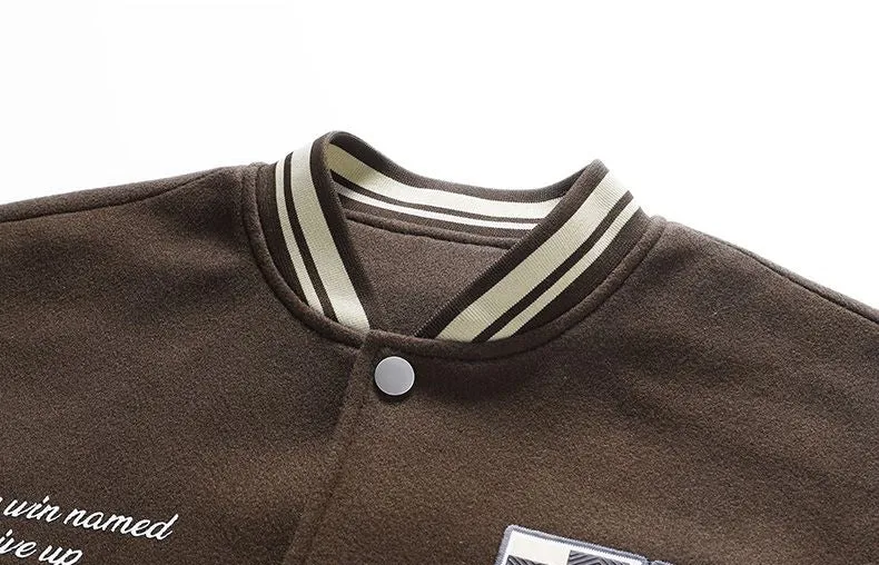 Relaxed-fit Varsity Jacket with Checked Print and Button-up Design