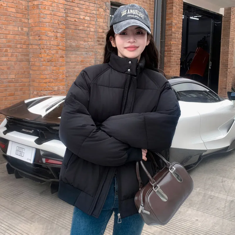 Retro Solid Women's Puffer Jacket with Stand Collar - Perfect for Cold Weather