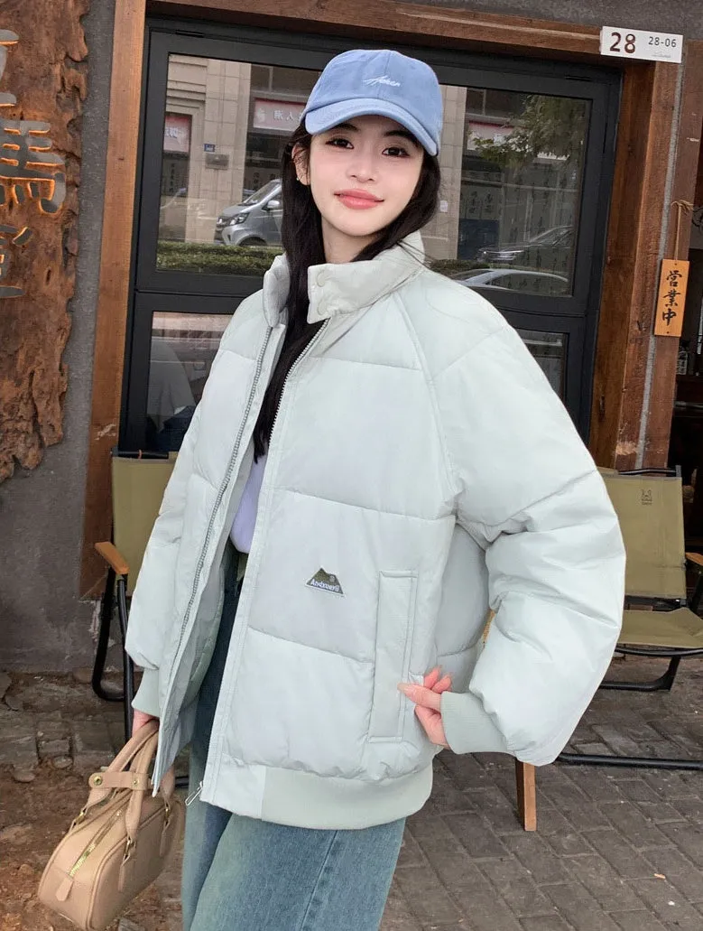 Retro Solid Women's Puffer Jacket with Stand Collar - Perfect for Cold Weather