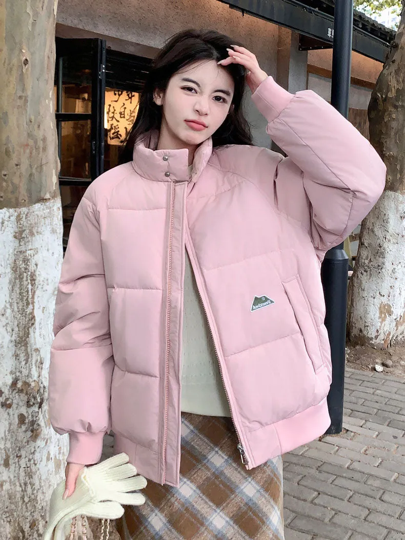 Retro Solid Women's Puffer Jacket with Stand Collar - Perfect for Cold Weather