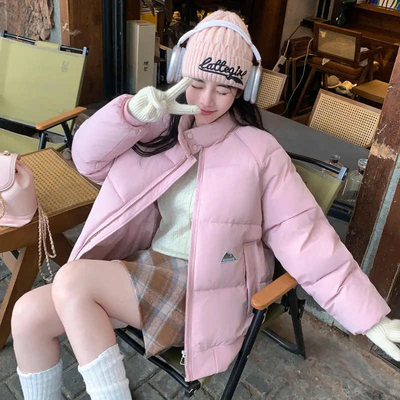 Retro Solid Women's Puffer Jacket with Stand Collar - Perfect for Cold Weather