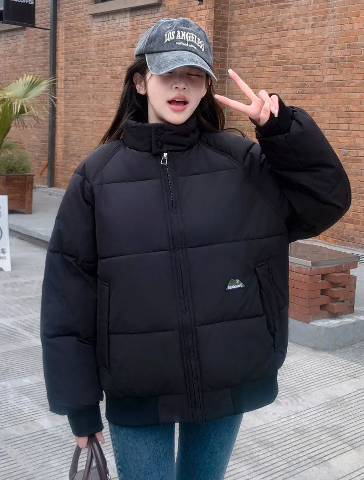 Retro Solid Women's Puffer Jacket with Stand Collar - Perfect for Cold Weather