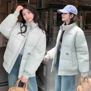 Retro Solid Women's Puffer Jacket with Stand Collar - Perfect for Cold Weather