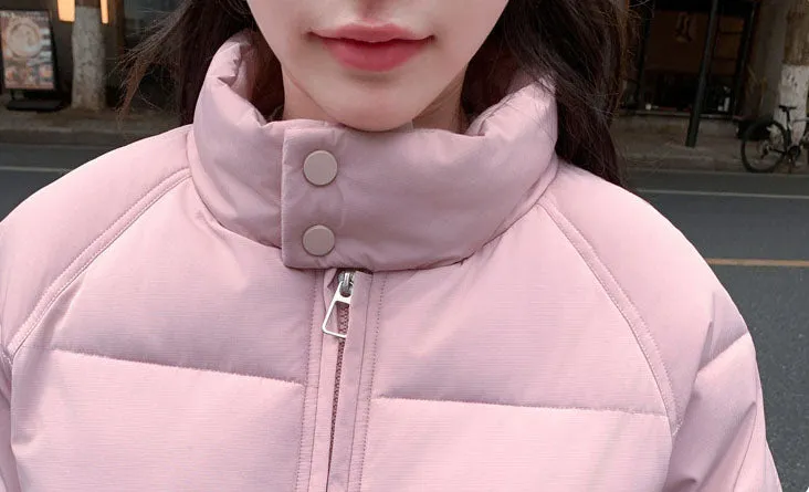 Retro Solid Women's Puffer Jacket with Stand Collar - Perfect for Cold Weather
