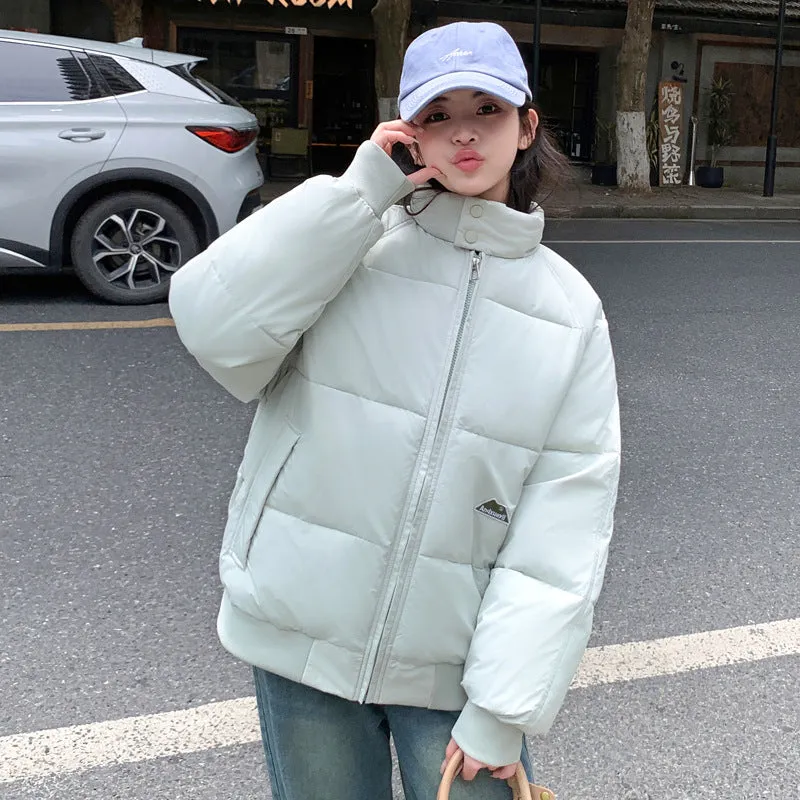 Retro Solid Women's Puffer Jacket with Stand Collar - Perfect for Cold Weather