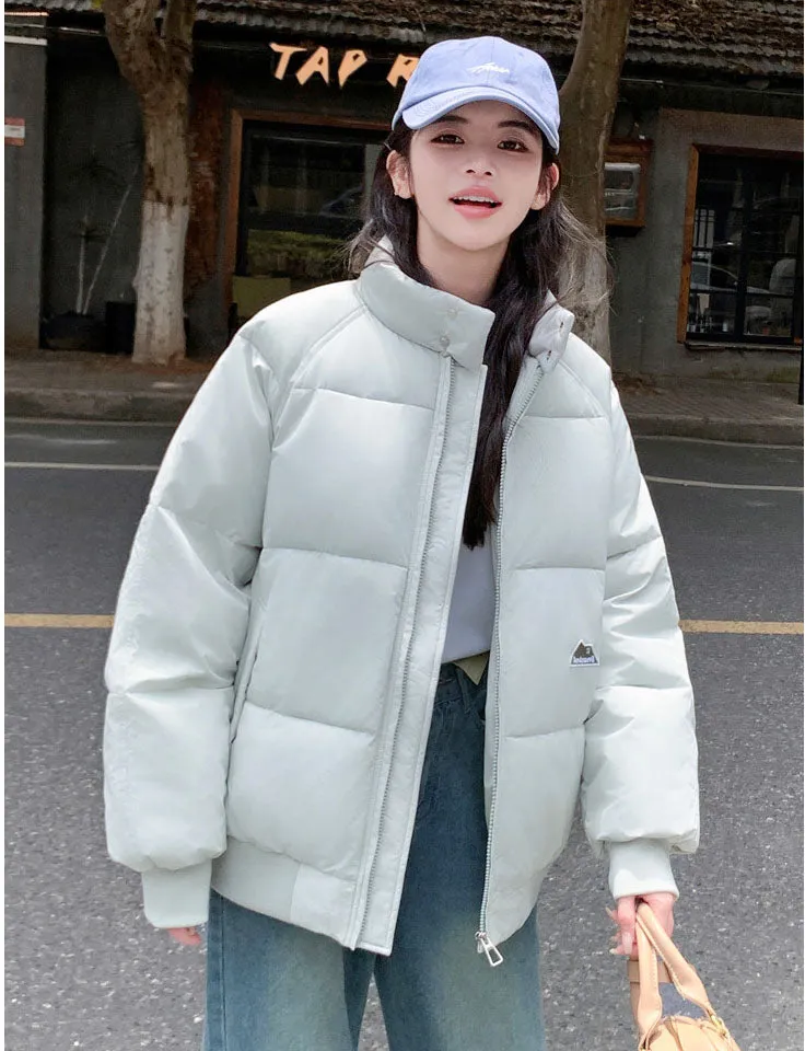 Retro Solid Women's Puffer Jacket with Stand Collar - Perfect for Cold Weather