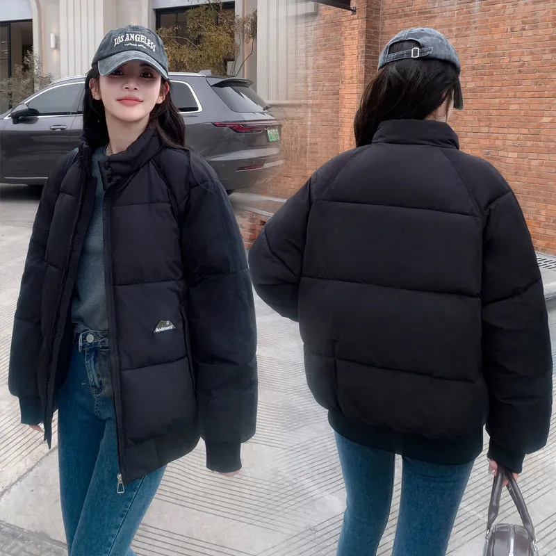 Retro Solid Women's Puffer Jacket with Stand Collar - Perfect for Cold Weather