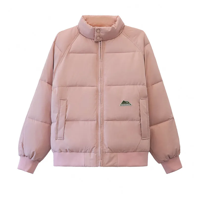 Retro Solid Women's Puffer Jacket with Stand Collar - Perfect for Cold Weather