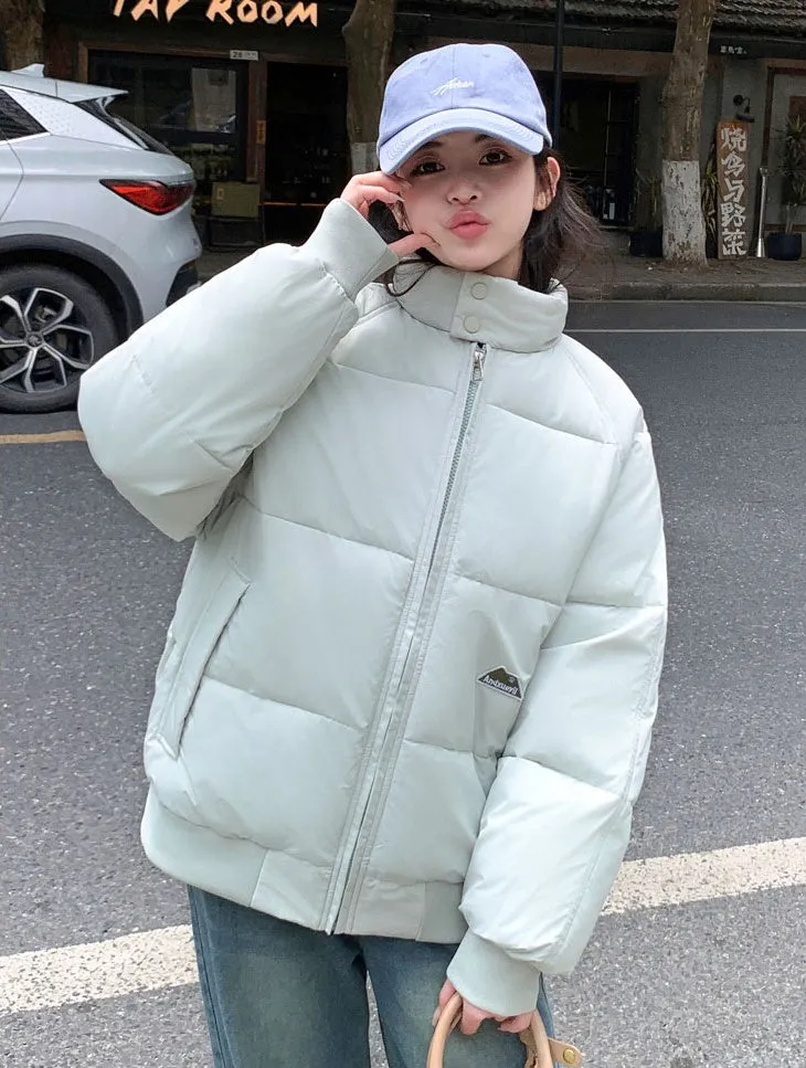 Retro Solid Women's Puffer Jacket with Stand Collar - Perfect for Cold Weather