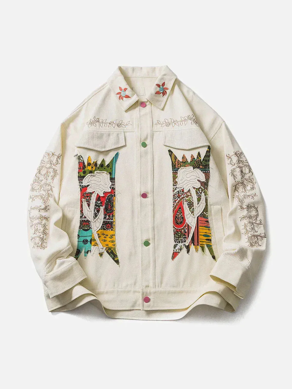 Rimiro - Flower Patchwork Embroidery Denim Jacket