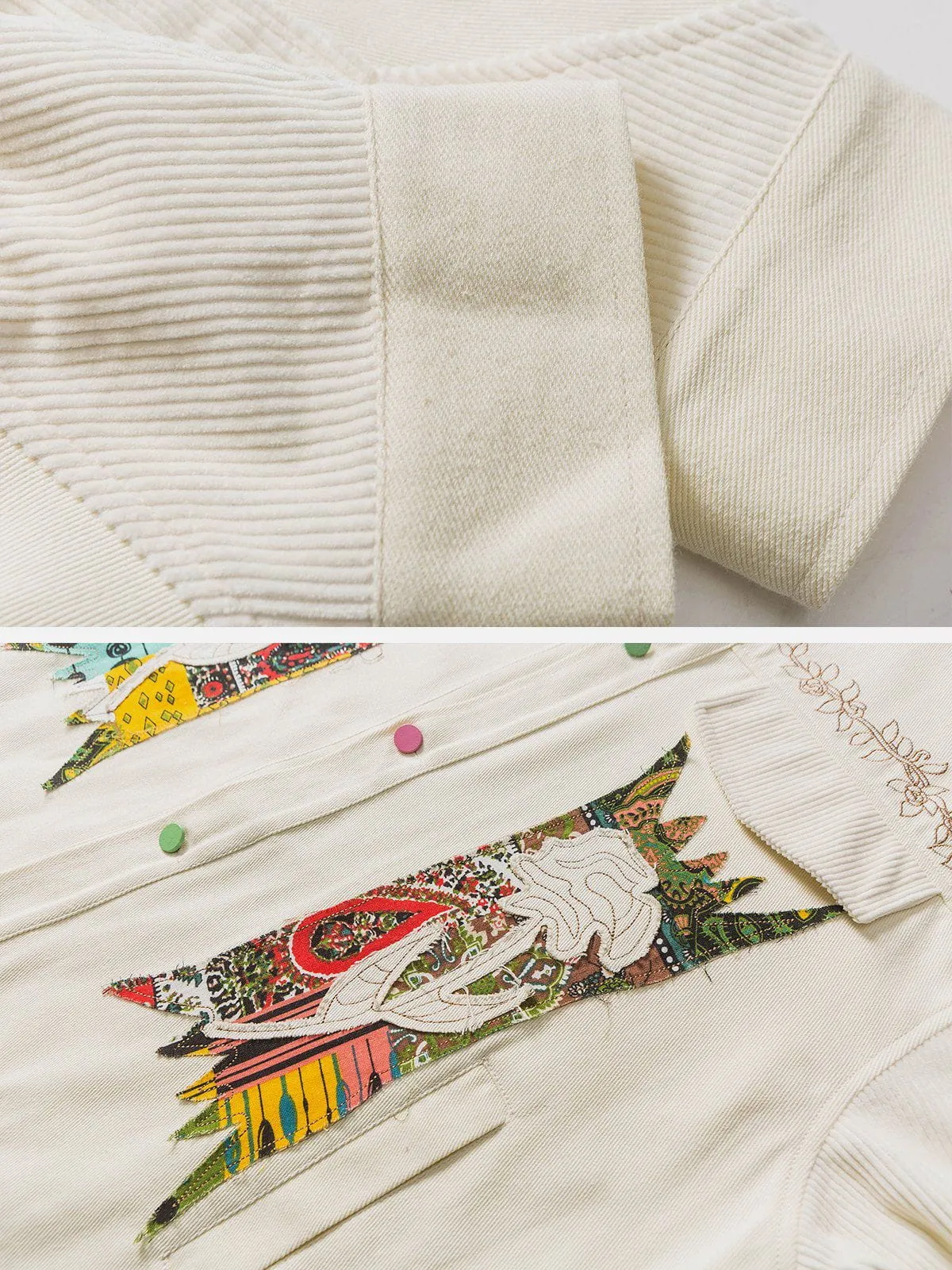 Rimiro - Flower Patchwork Embroidery Denim Jacket