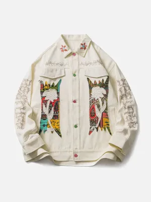 Rimiro - Flower Patchwork Embroidery Denim Jacket