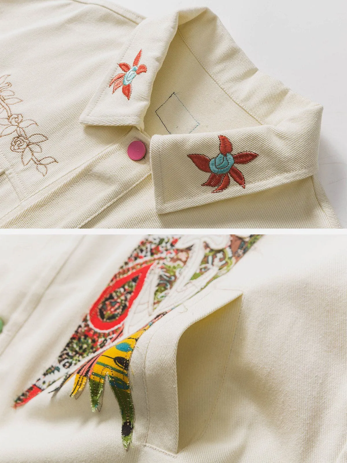 Rimiro - Flower Patchwork Embroidery Denim Jacket