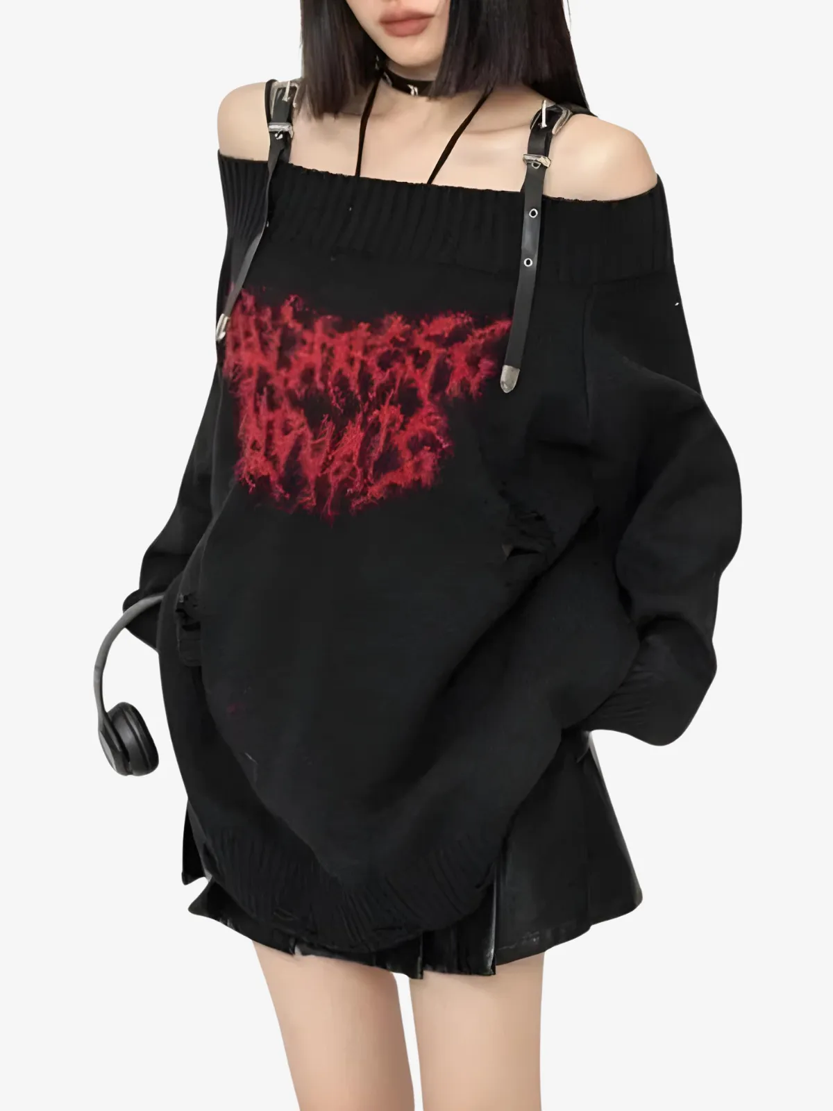 RIPPED OFF-SHOULDER SWEATER