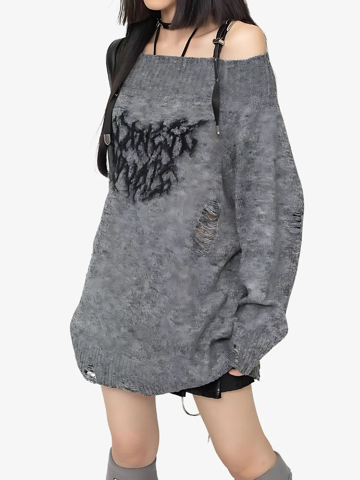 RIPPED OFF-SHOULDER SWEATER