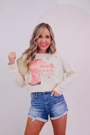 Rodeo Cowgirl Rhinestone Graphic Tee - Cream