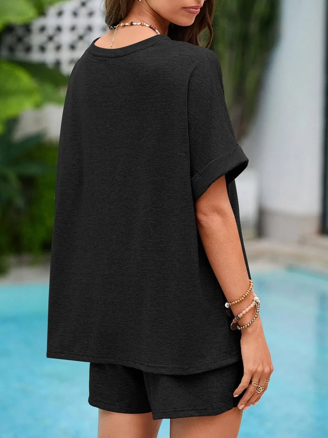 Round Neck T-Shirt and Drawstring Shorts Set. Variety Of Colors.