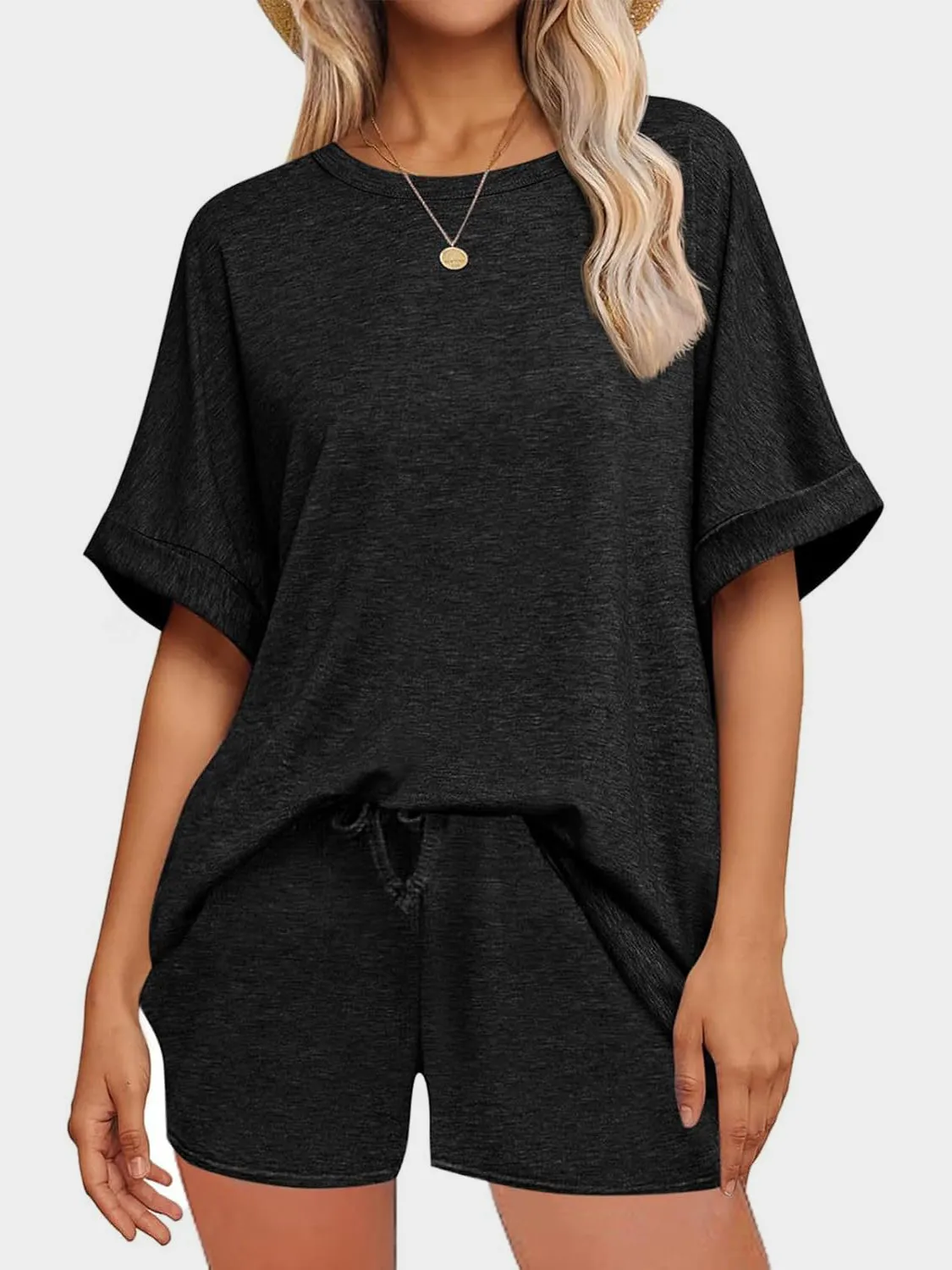 Round Neck T-Shirt and Drawstring Shorts Set. Variety Of Colors.