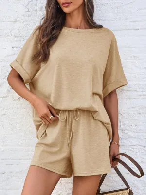 Round Neck T-Shirt and Drawstring Shorts Set. Variety Of Colors.