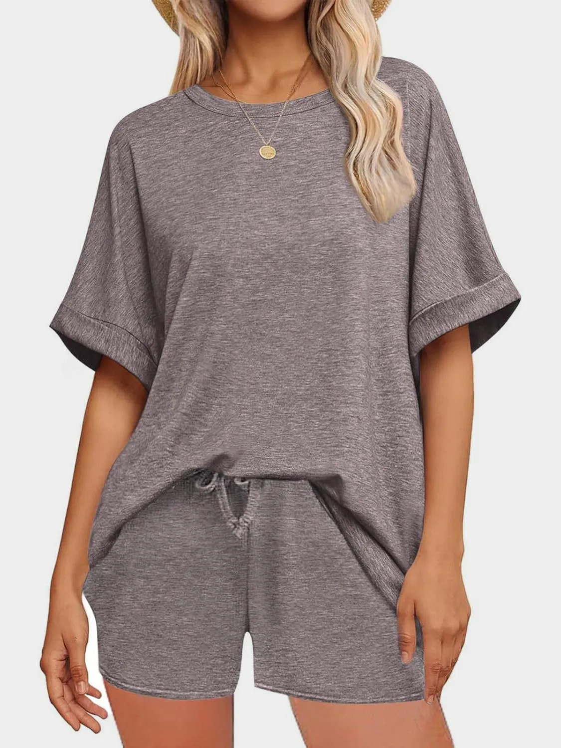 Round Neck T-Shirt and Drawstring Shorts Set. Variety Of Colors.