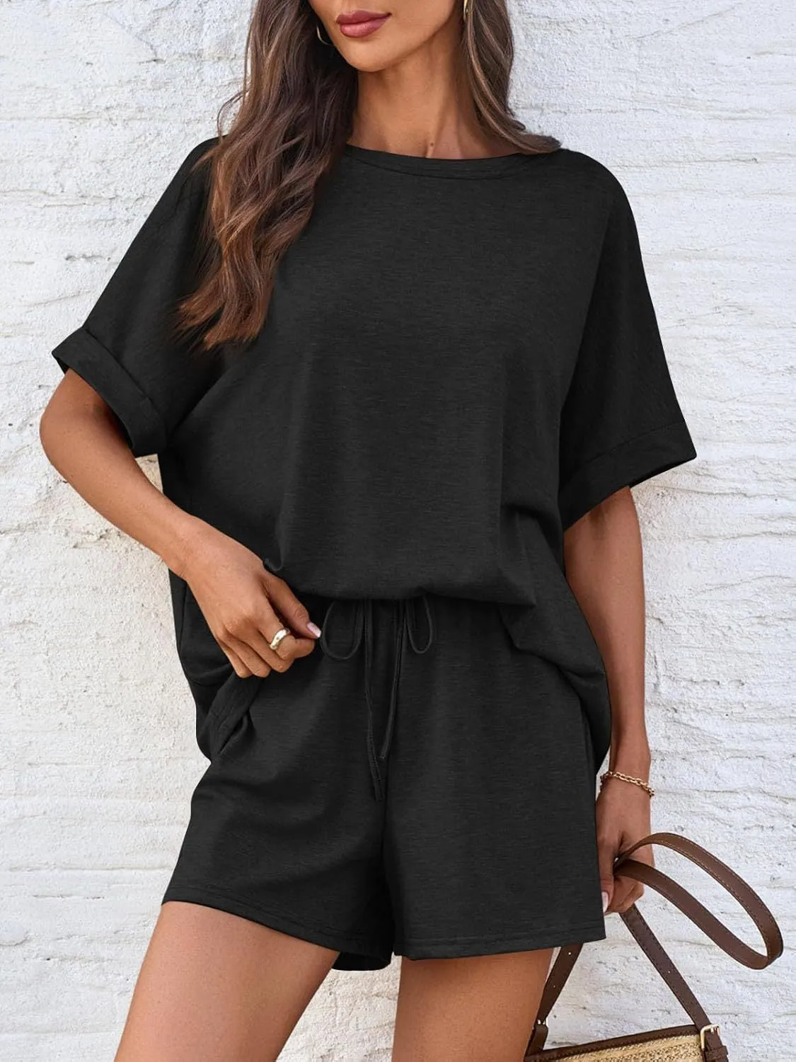 Round Neck T-Shirt and Drawstring Shorts Set. Variety Of Colors.