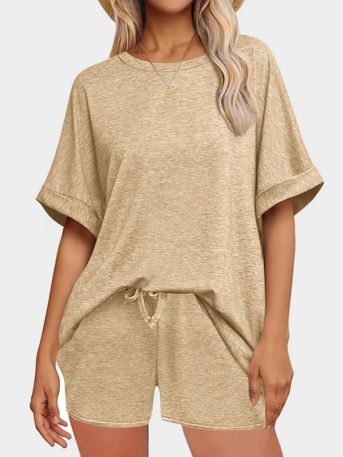 Round Neck T-Shirt and Drawstring Shorts Set. Variety Of Colors.