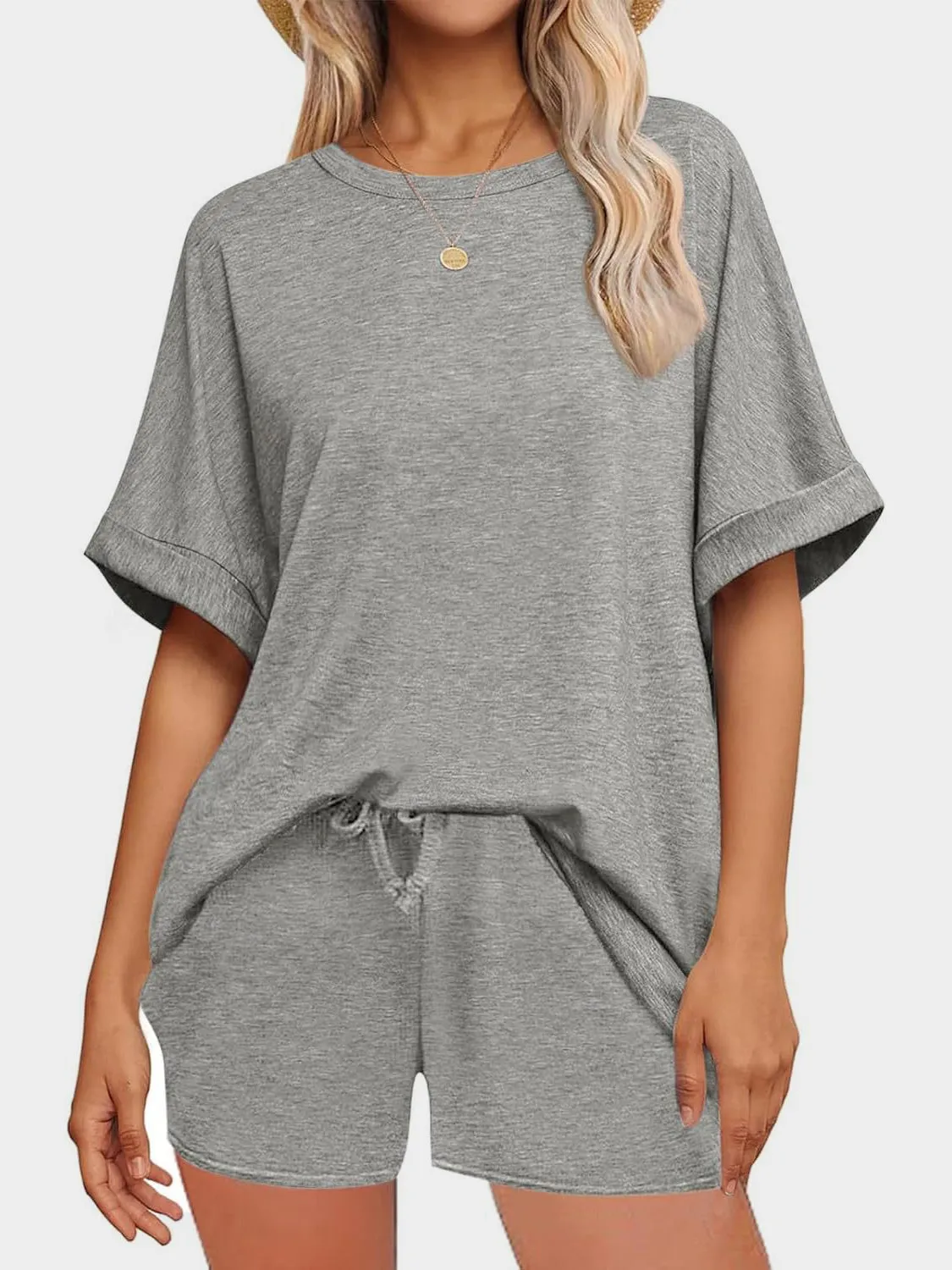 Round Neck T-Shirt and Drawstring Shorts Set. Variety Of Colors.