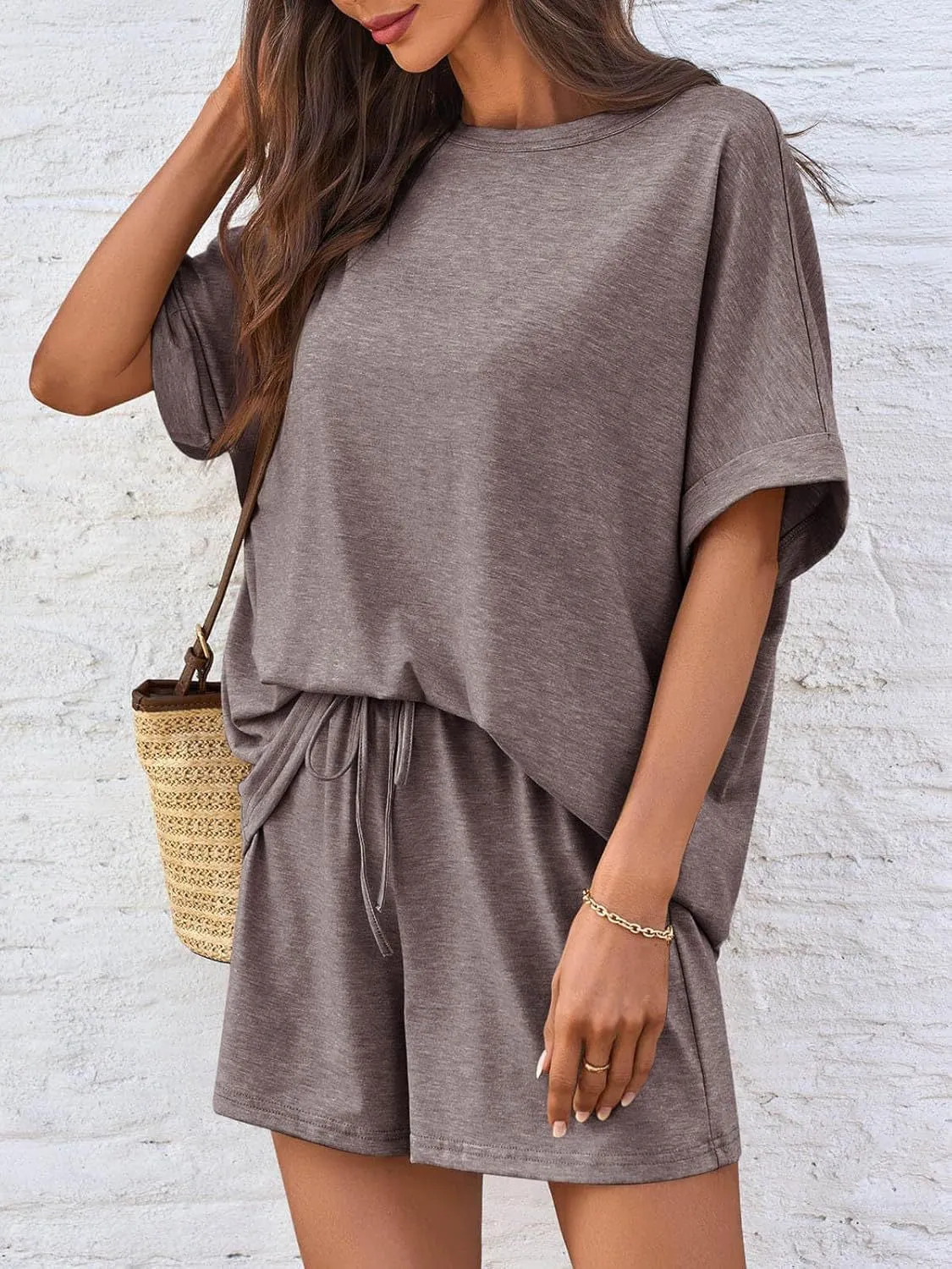 Round Neck T-Shirt and Drawstring Shorts Set. Variety Of Colors.