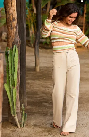 ROXY PLAYA MORNING SWEATER - CONDESA STRIPE EGRET HORIZONTA