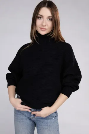 Ruthie Dolman Sleeve Turtleneck Sweater – Ribbed Knit, Loose Fit