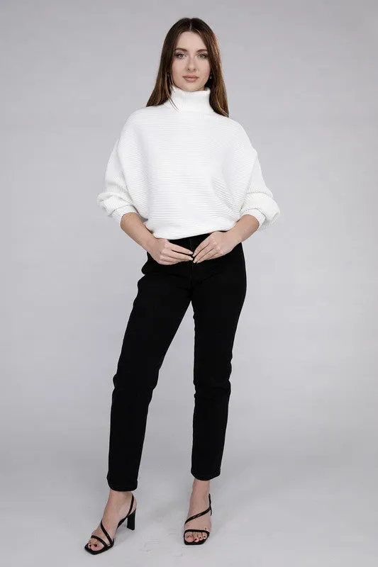Ruthie Dolman Sleeve Turtleneck Sweater – Ribbed Knit, Loose Fit